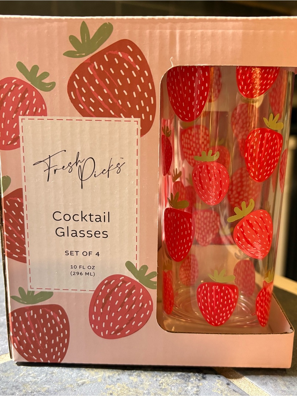 Strawberry Red Cocktail Glasses - Set of 4